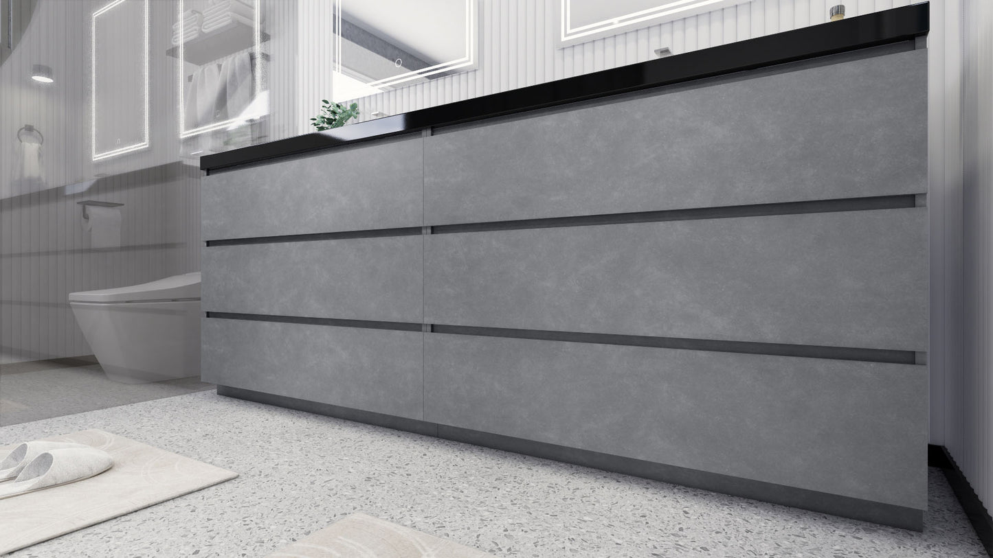Stanley 84" Cement Gray Freestanding Vanity with Reinforced Acrylic Sinks