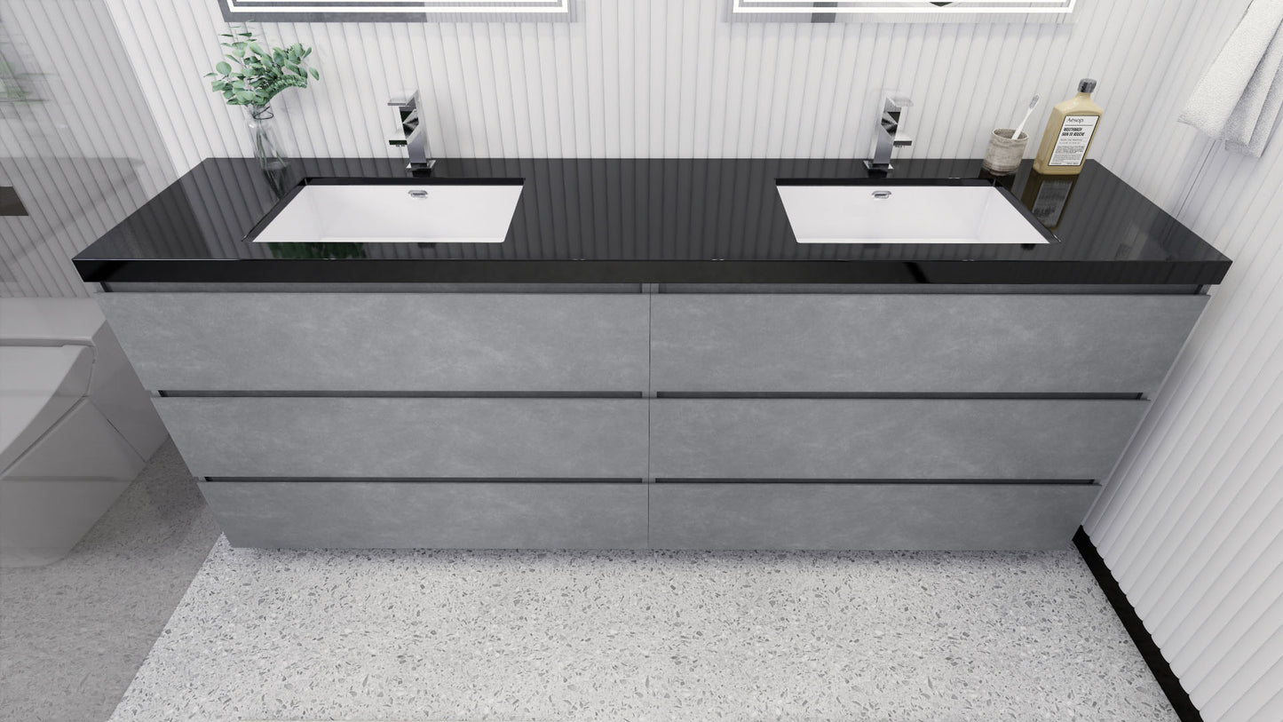 Stanley 84" Cement Gray Freestanding Vanity with Reinforced Acrylic Sinks