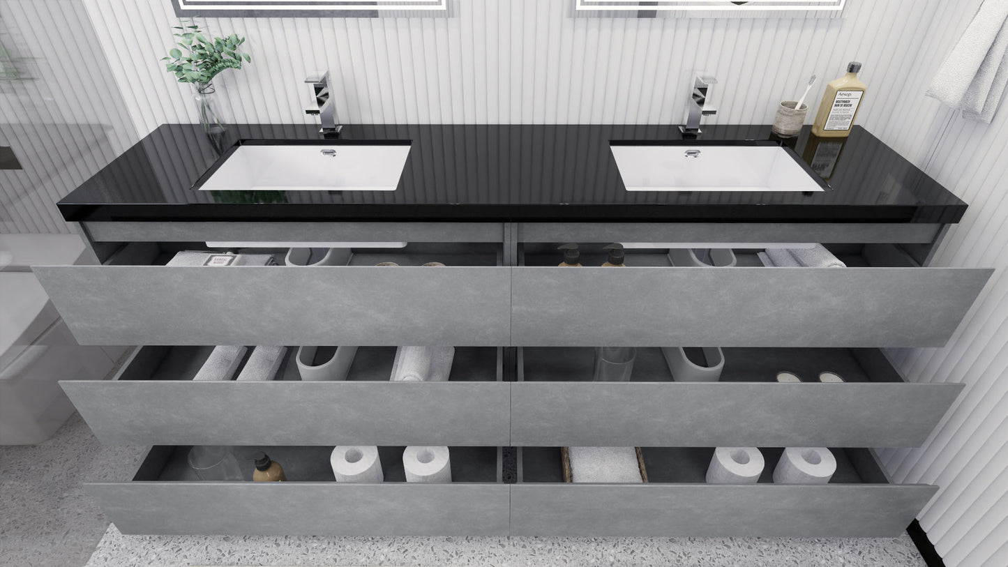 Stanley 84" Cement Gray Freestanding Vanity with Reinforced Acrylic Sinks