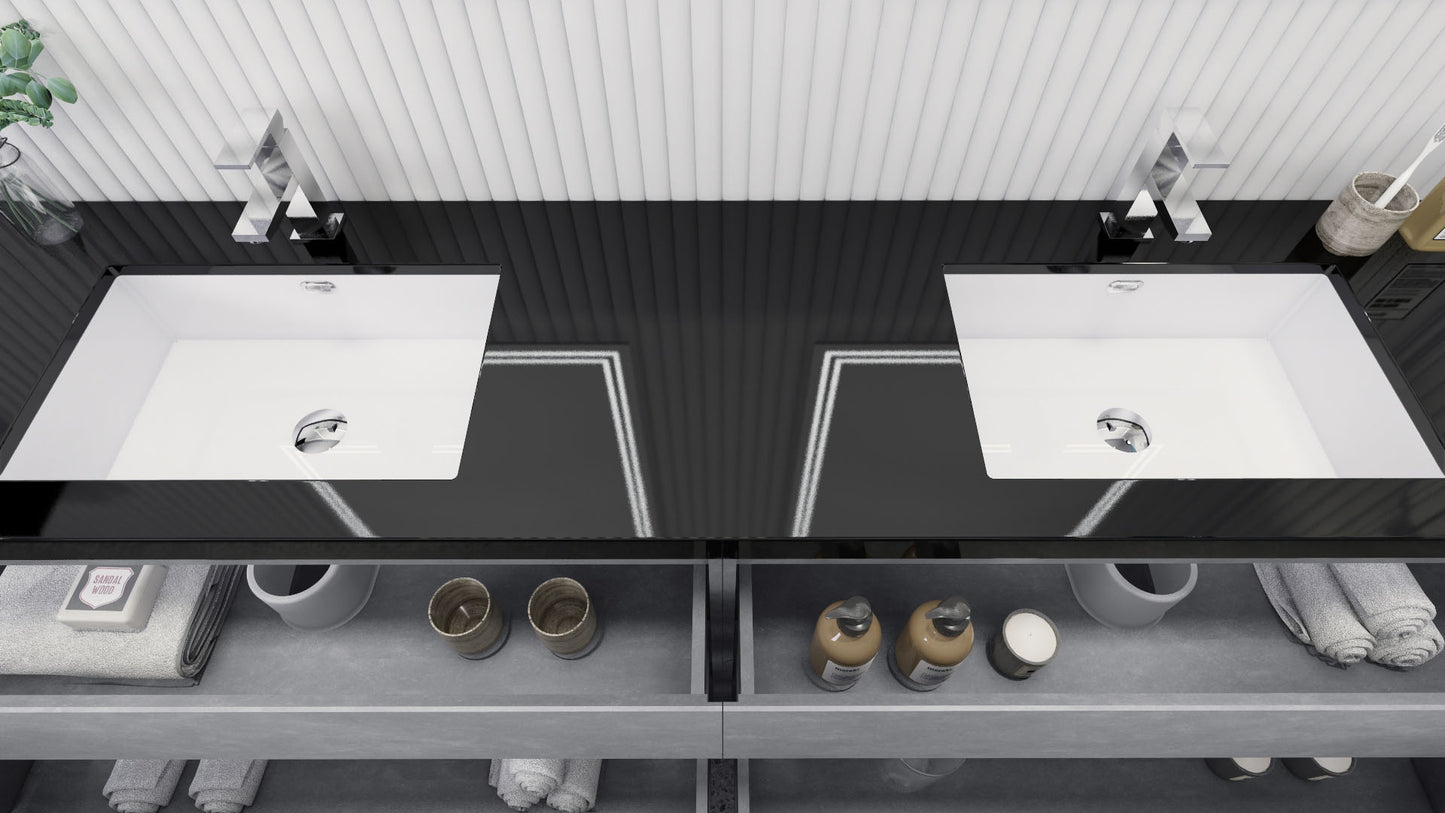 Stanley 84" Cement Gray Freestanding Vanity with Reinforced Acrylic Sinks