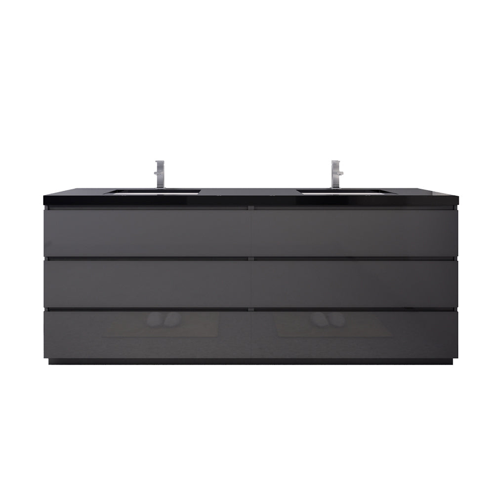 Stanley 84" High Gloss Gray Freestanding Vanity with Reinforced Acrylic Sinks