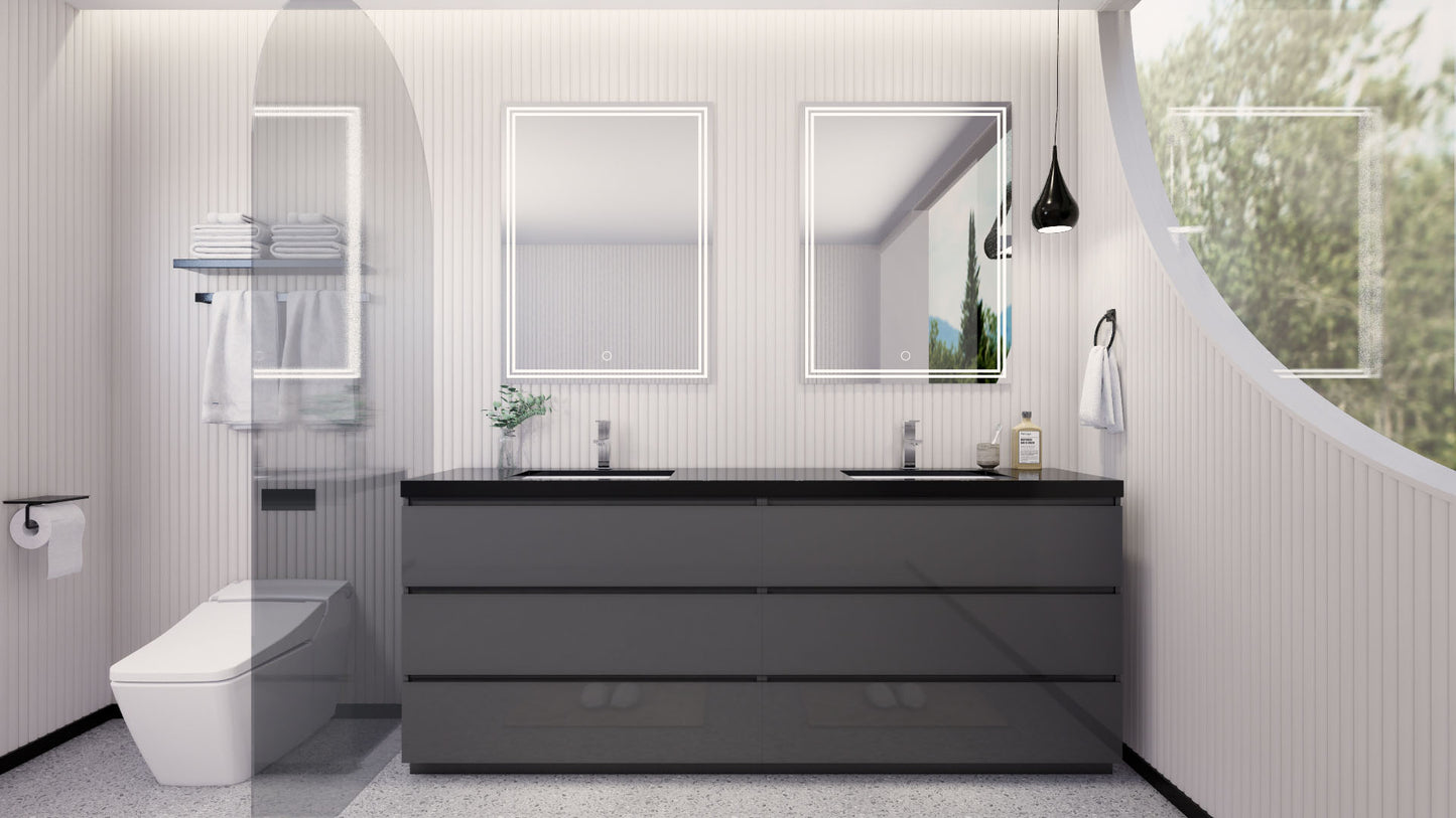 Stanley 84" High Gloss Gray Freestanding Vanity with Reinforced Acrylic Sinks