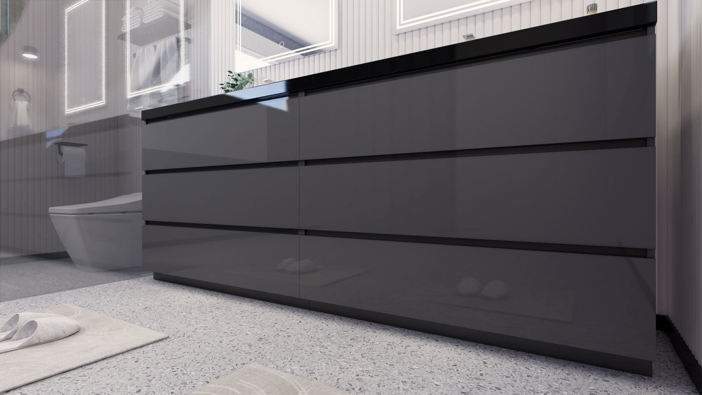 Stanley 84" High Gloss Gray Freestanding Vanity with Reinforced Acrylic Sinks
