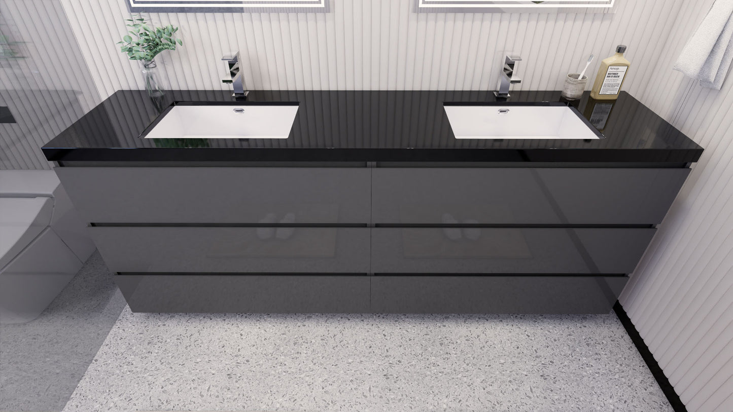 Stanley 84" High Gloss Gray Freestanding Vanity with Reinforced Acrylic Sinks