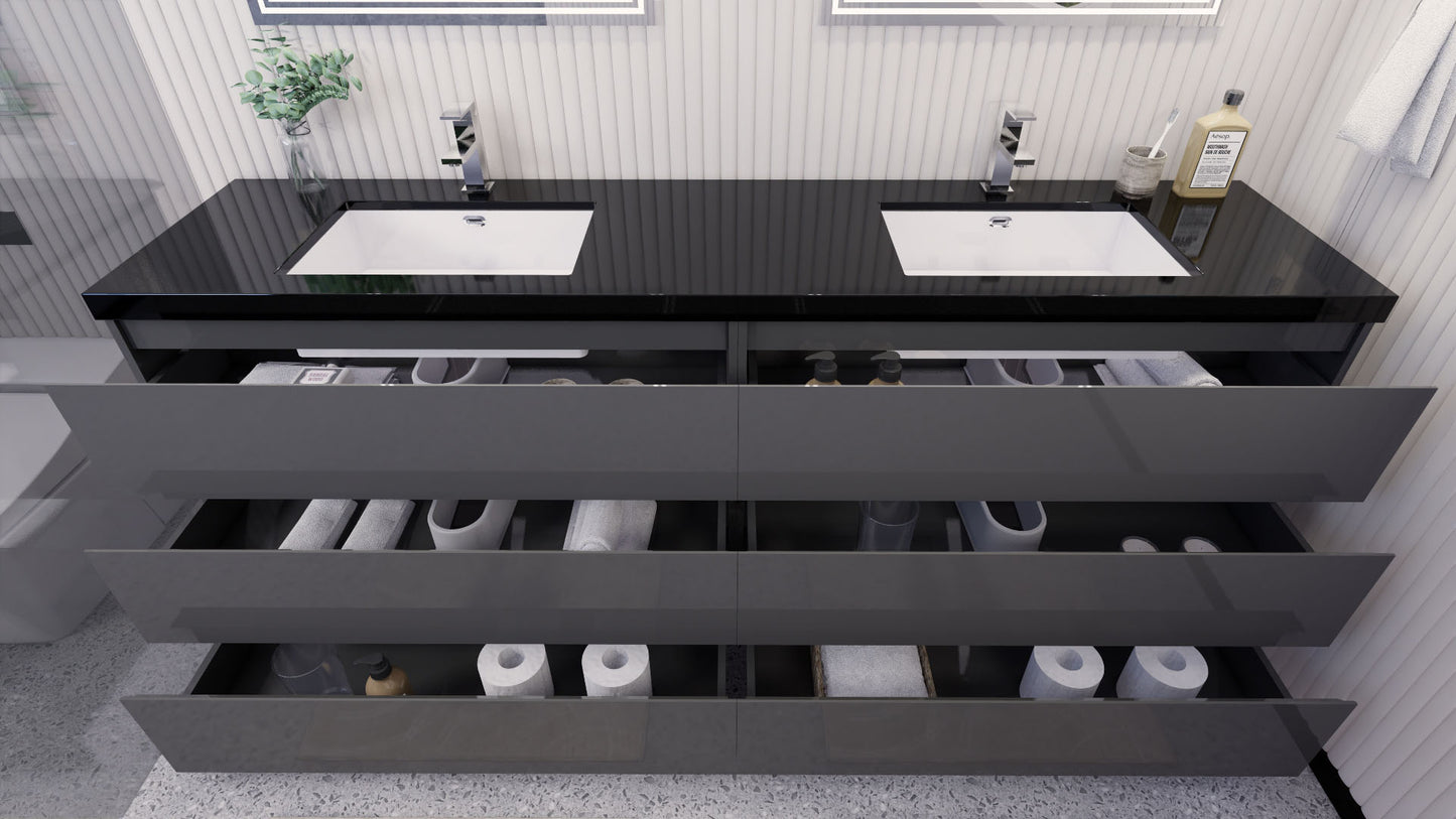 Stanley 84" High Gloss Gray Freestanding Vanity with Reinforced Acrylic Sinks