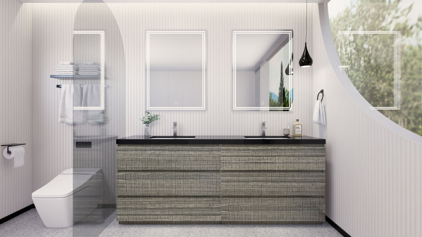Stanley 84" High Gloss Ash Gray Freestanding Vanity with Reinforced Acrylic Sinks