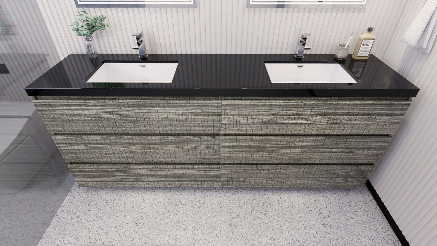 Stanley 84" High Gloss Ash Gray Freestanding Vanity with Reinforced Acrylic Sinks