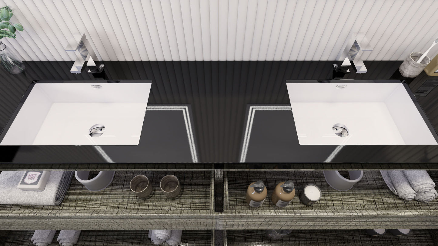 Stanley 84" High Gloss Ash Gray Freestanding Vanity with Reinforced Acrylic Sinks