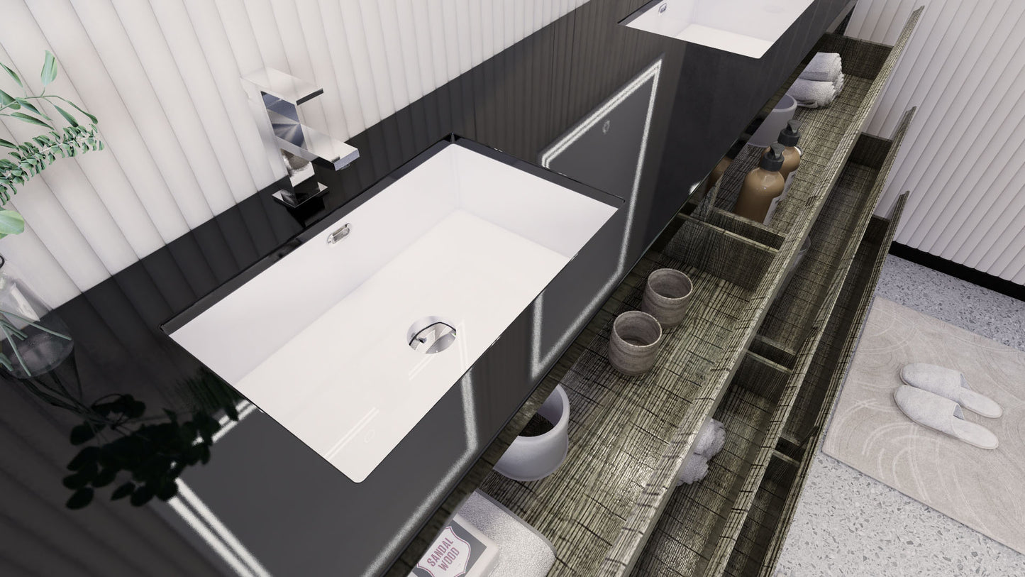 Stanley 84" High Gloss Ash Gray Freestanding Vanity with Reinforced Acrylic Sinks