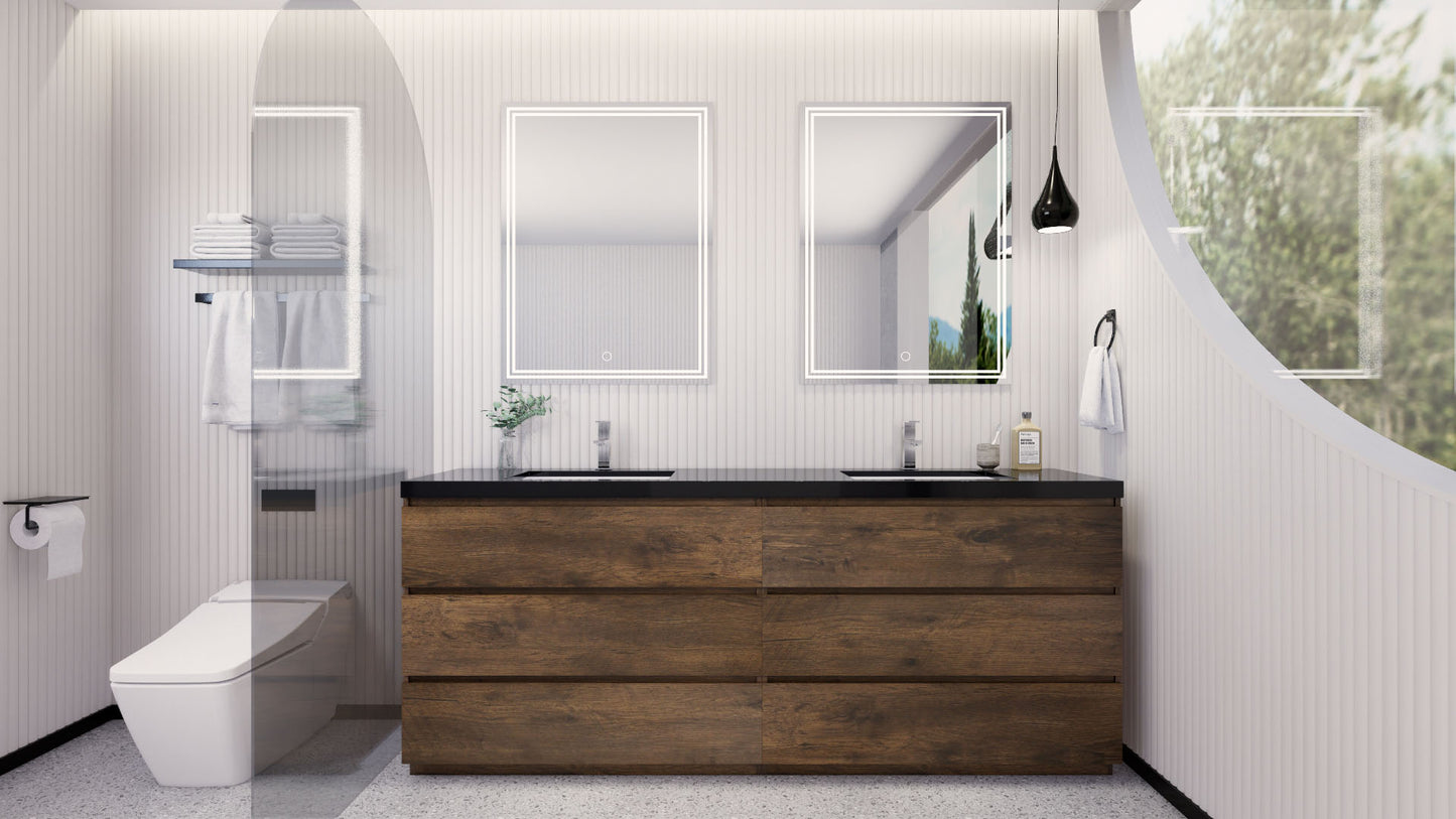 Stanley 84" Rosewood Freestanding Vanity with Reinforced Acrylic Sinks
