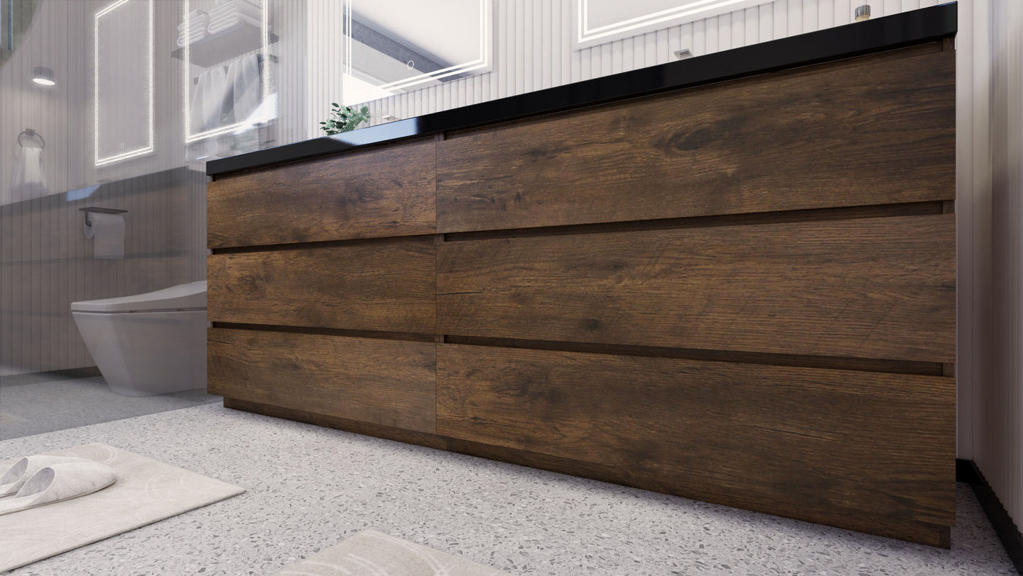 Stanley 84" Rosewood Freestanding Vanity with Reinforced Acrylic Sinks