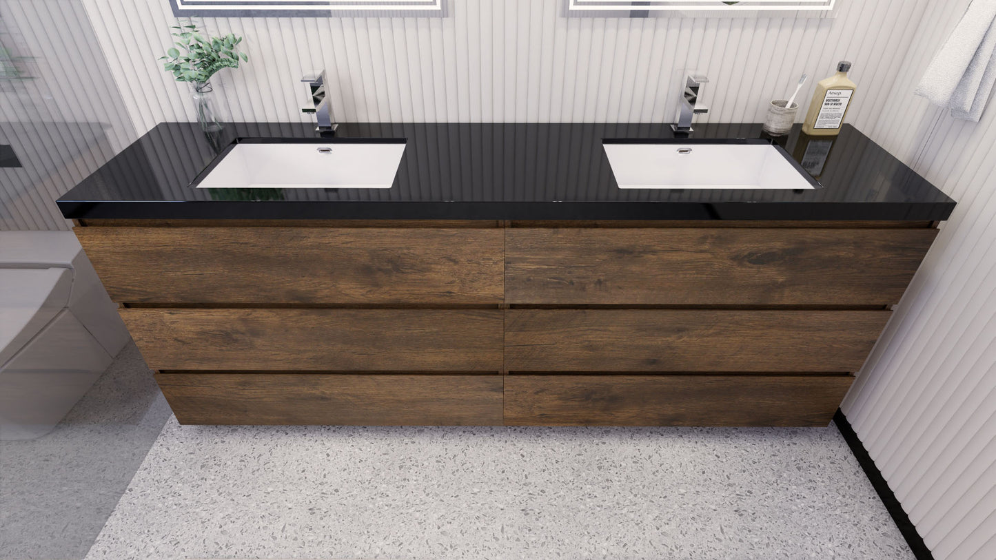 Stanley 84" Rosewood Freestanding Vanity with Reinforced Acrylic Sinks