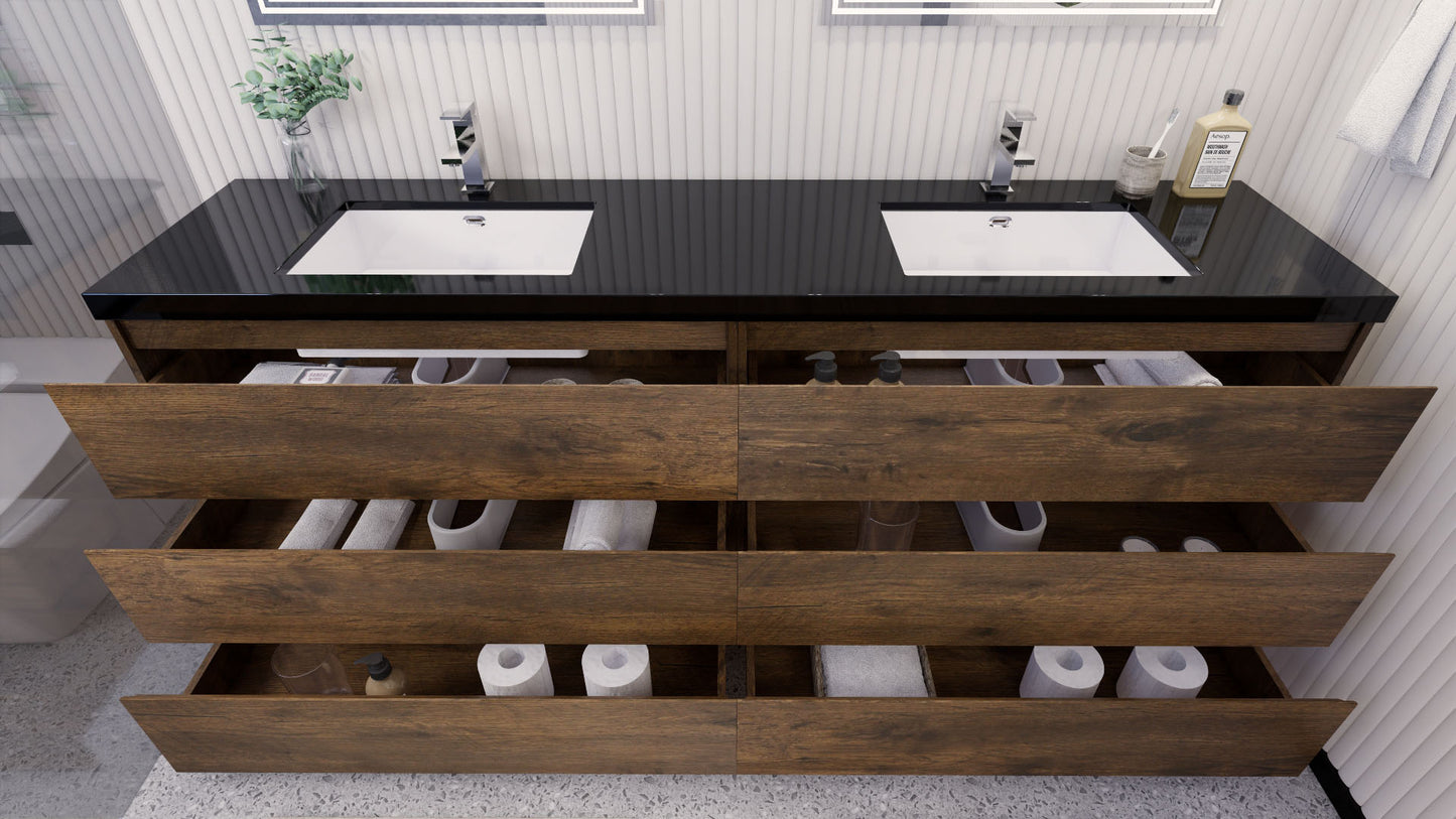 Stanley 84" Rosewood Freestanding Vanity with Reinforced Acrylic Sinks
