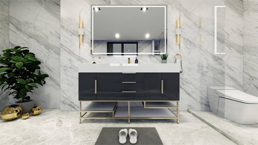 Bethany 60" Freestanding Modern Vanity in Gloss Gray