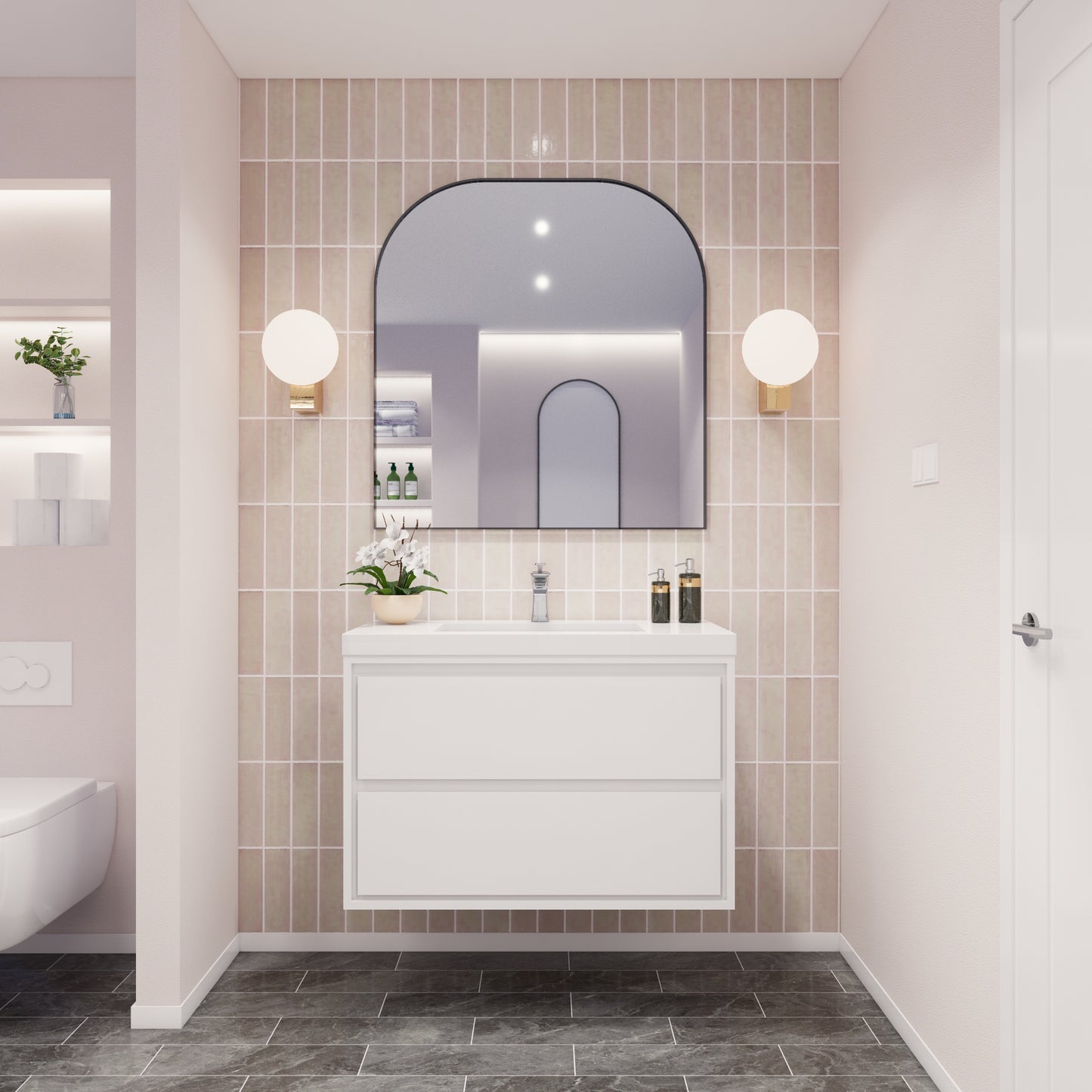 Saggia 36" Floating Vanity with Sink Set in Gloss White