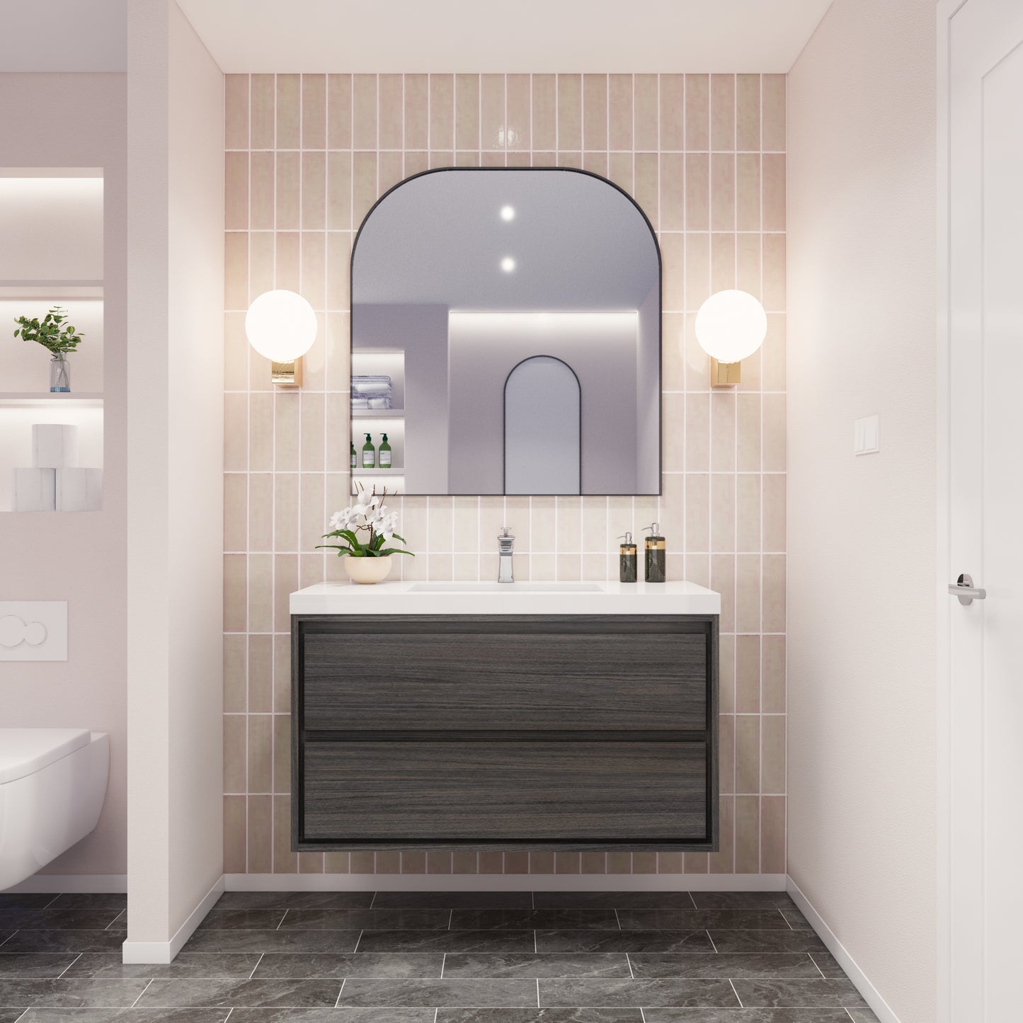 Saggia 42" Floating Vanity with Sink Set in Dark Gray Oak
