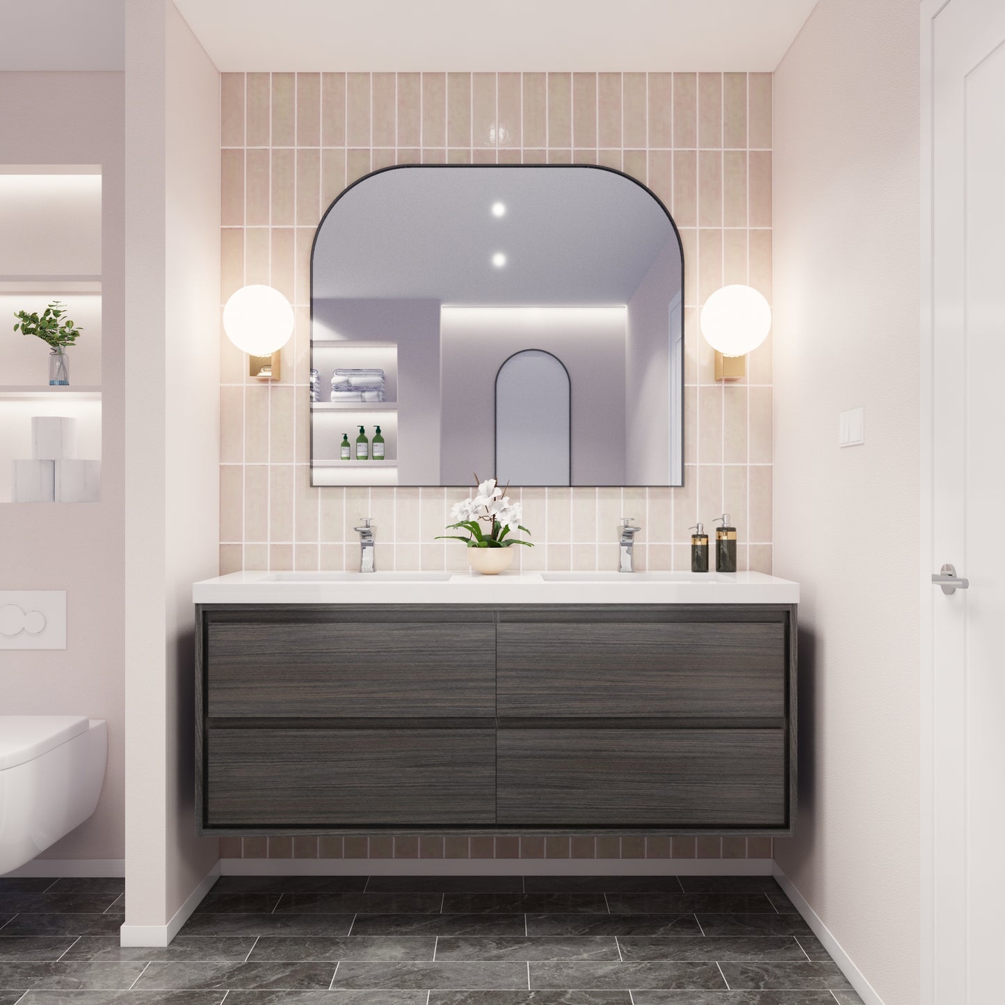 Saggia 60" Floating Vanity with Double Sink Set in Dark Gray Oak