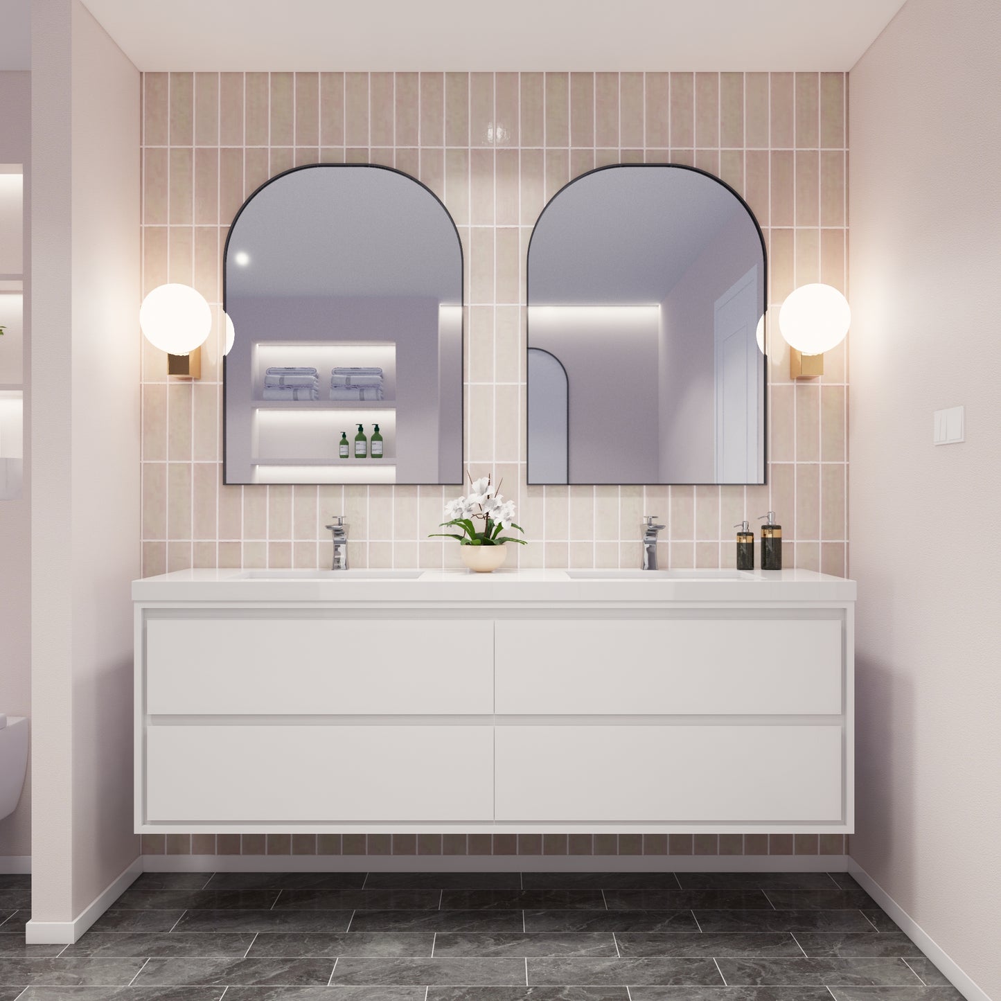 Saggia 72" Floating Vanity with Double Sink Set in Gloss White