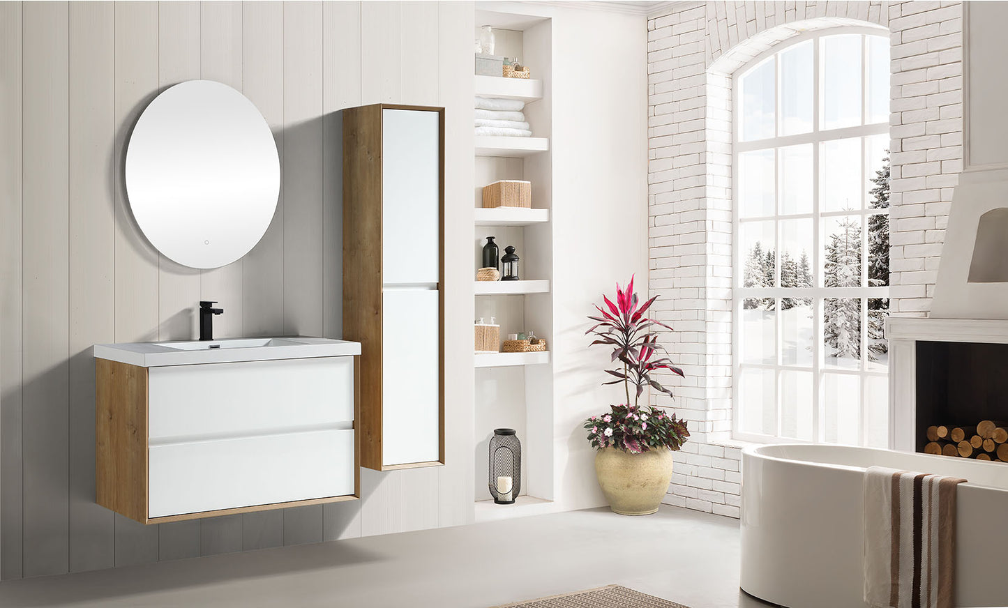 Kingdee 36" Glossy White Wall Mounted Vanity with Reinforced Acrylic Sink