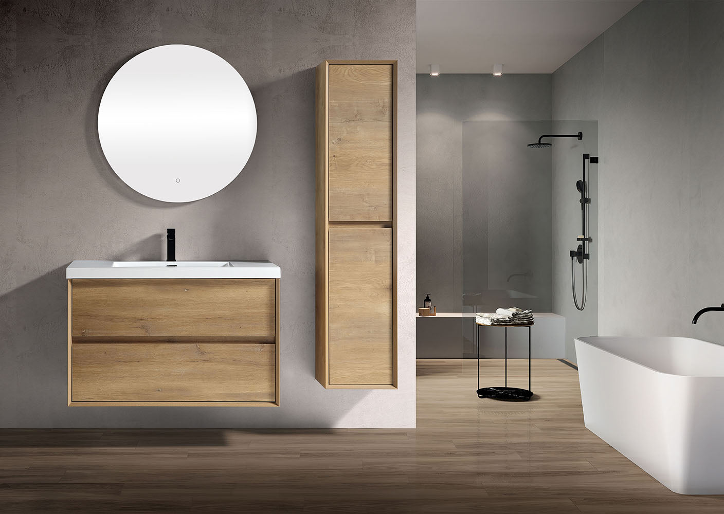 Kingdee 36" White Oak Wall Mounted Vanity with Reinforced Acrylic Sink