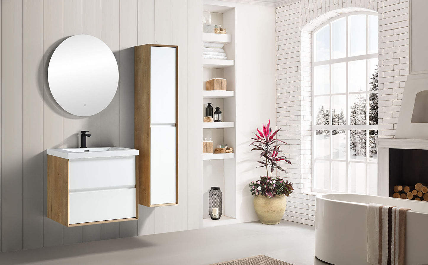 Kingdee 24" Glossy White Wall Mounted Vanity with Reinforced Acrylic Sink