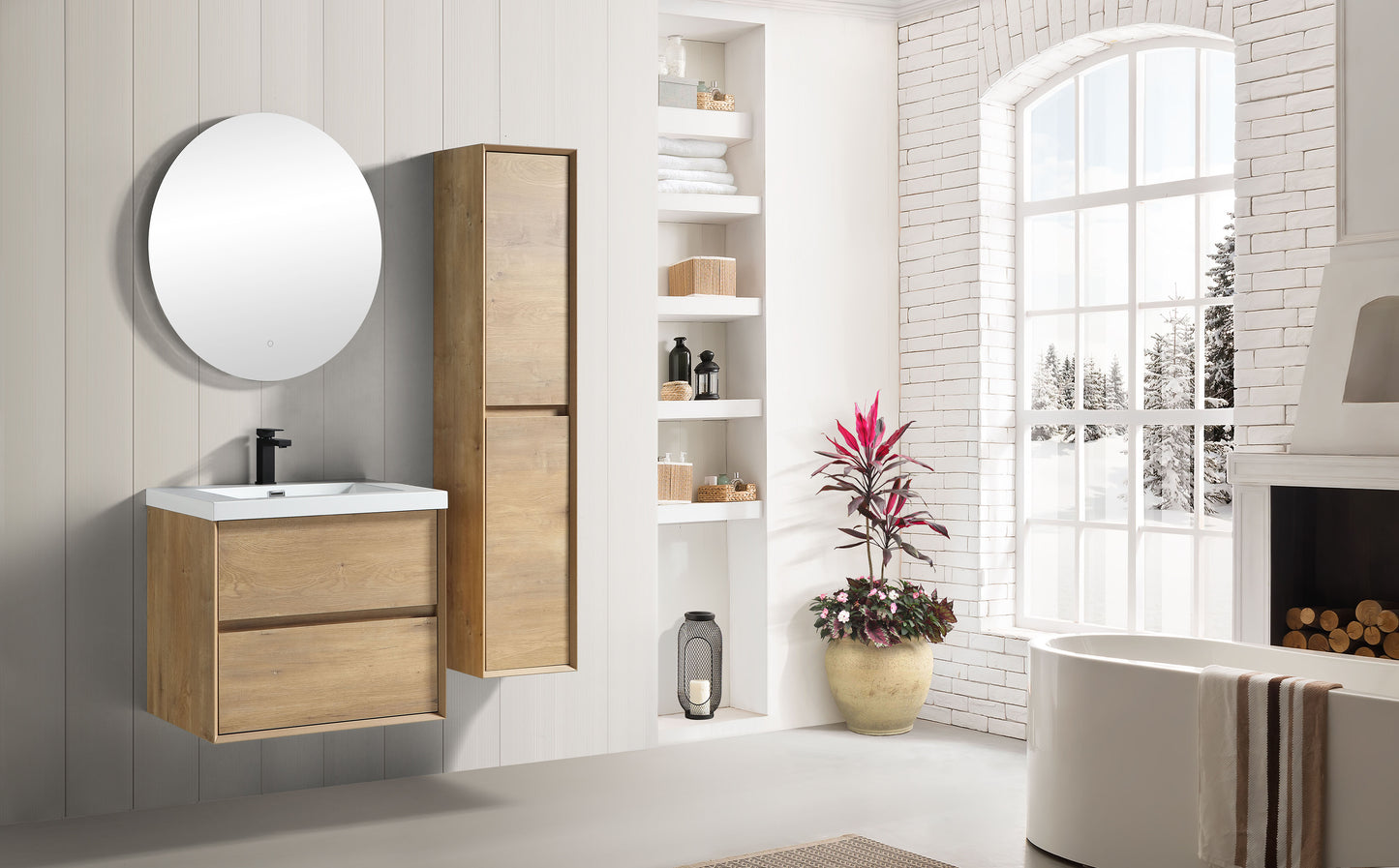 Kingdee 24" White Oak Wall Mounted Vanity with Reinforced Acrylic Sink