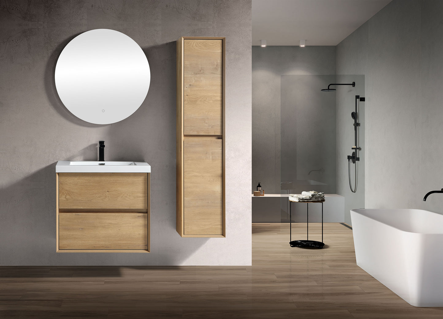 Kingdee 24" White Oak Wall Mounted Vanity with Reinforced Acrylic Sink
