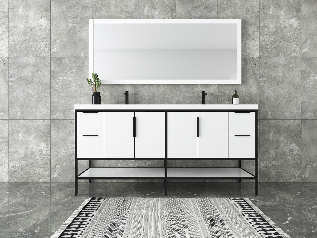Matthew 72" Glossy White Freestanding Vanity with Reinforced Acrylic Sinks