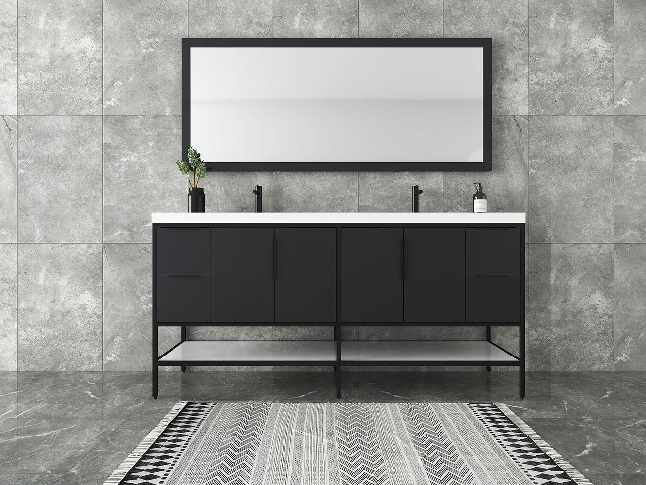 Matthew 72" Glossy Gray Freestanding Vanity with Reinforced Acrylic Sinks