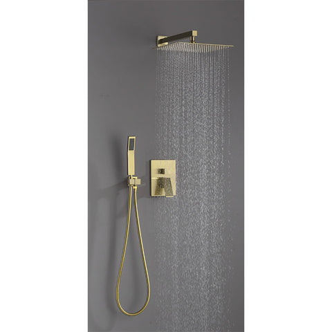 Amelia Gold Brushed Shower Set w/ 10" Square Rain Shower and Handheld