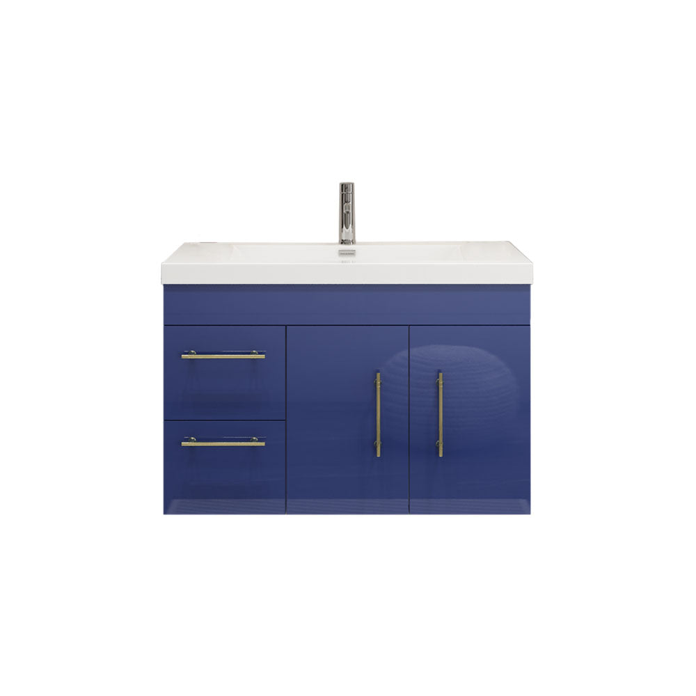 Elsa 36" Wall Mounted Floating Vanity in Glossy Night Blue