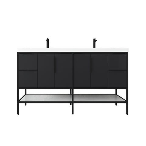 Matthew 60" Glossy Gray Freestanding Vanity with Reinforced Acrylic Sinks