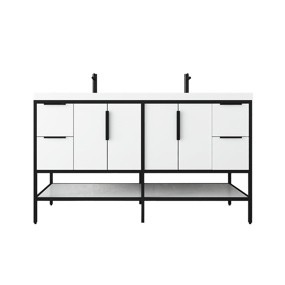 Matthew 60" Glossy White Freestanding Vanity with Reinforced Acrylic Sinks