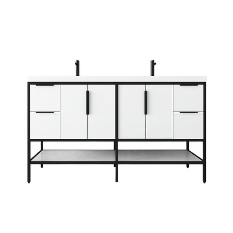 Matthew 60" Glossy White Freestanding Vanity with Reinforced Acrylic Sinks