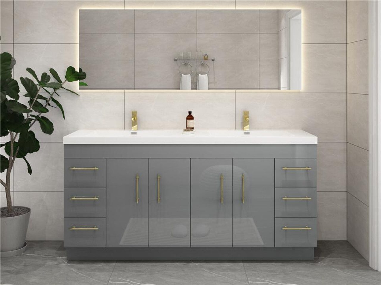 The Elsa Freestanding Vanity is a popular freestanding vanity. Note that it does not require wall-mounts as it is standing freely on its base.