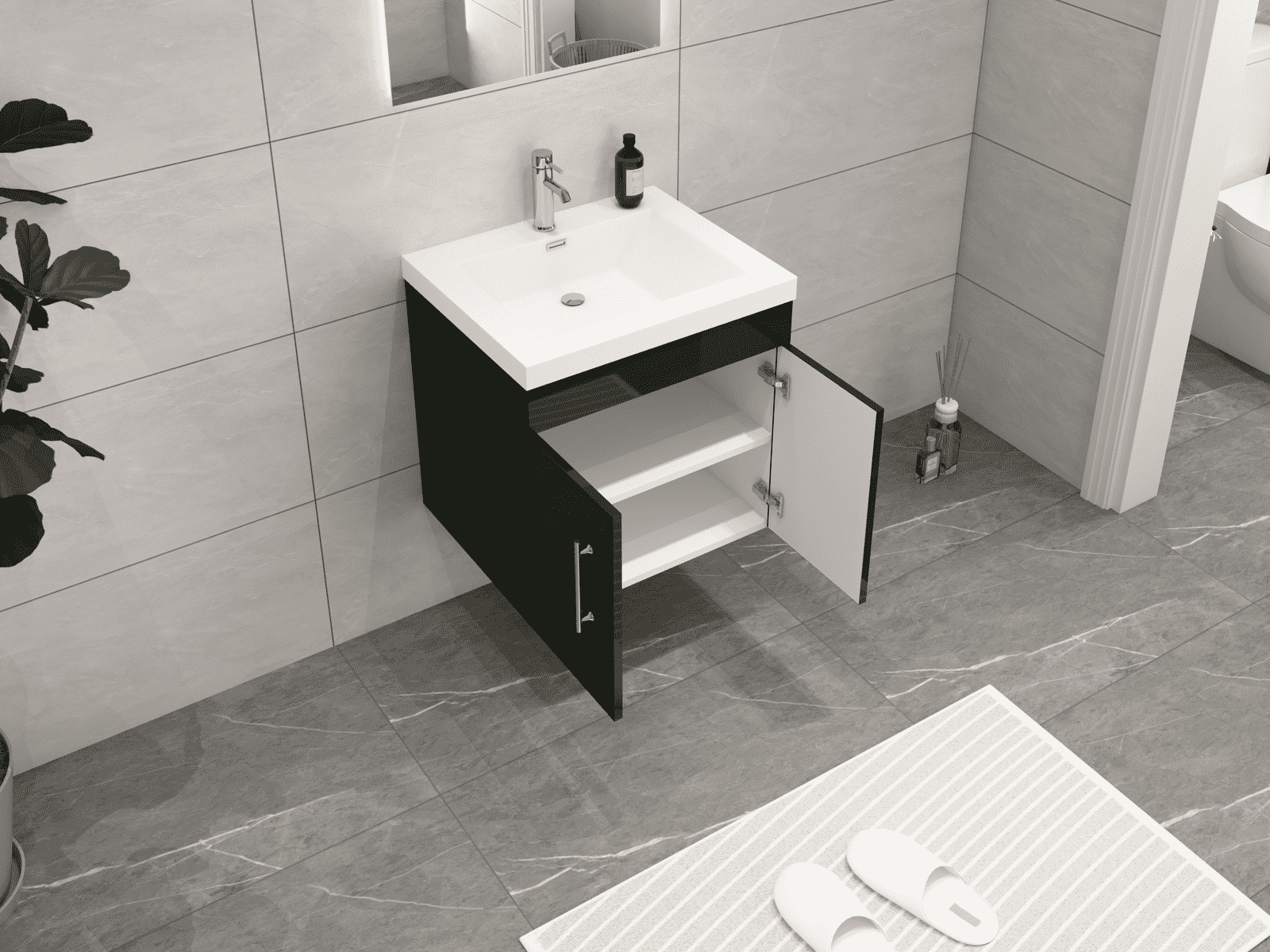 Elsa 24" Wall-Mounted Floating Bathroom Vanity with Reinforced Acrylic Sink in Gloss Black | Better Vanity