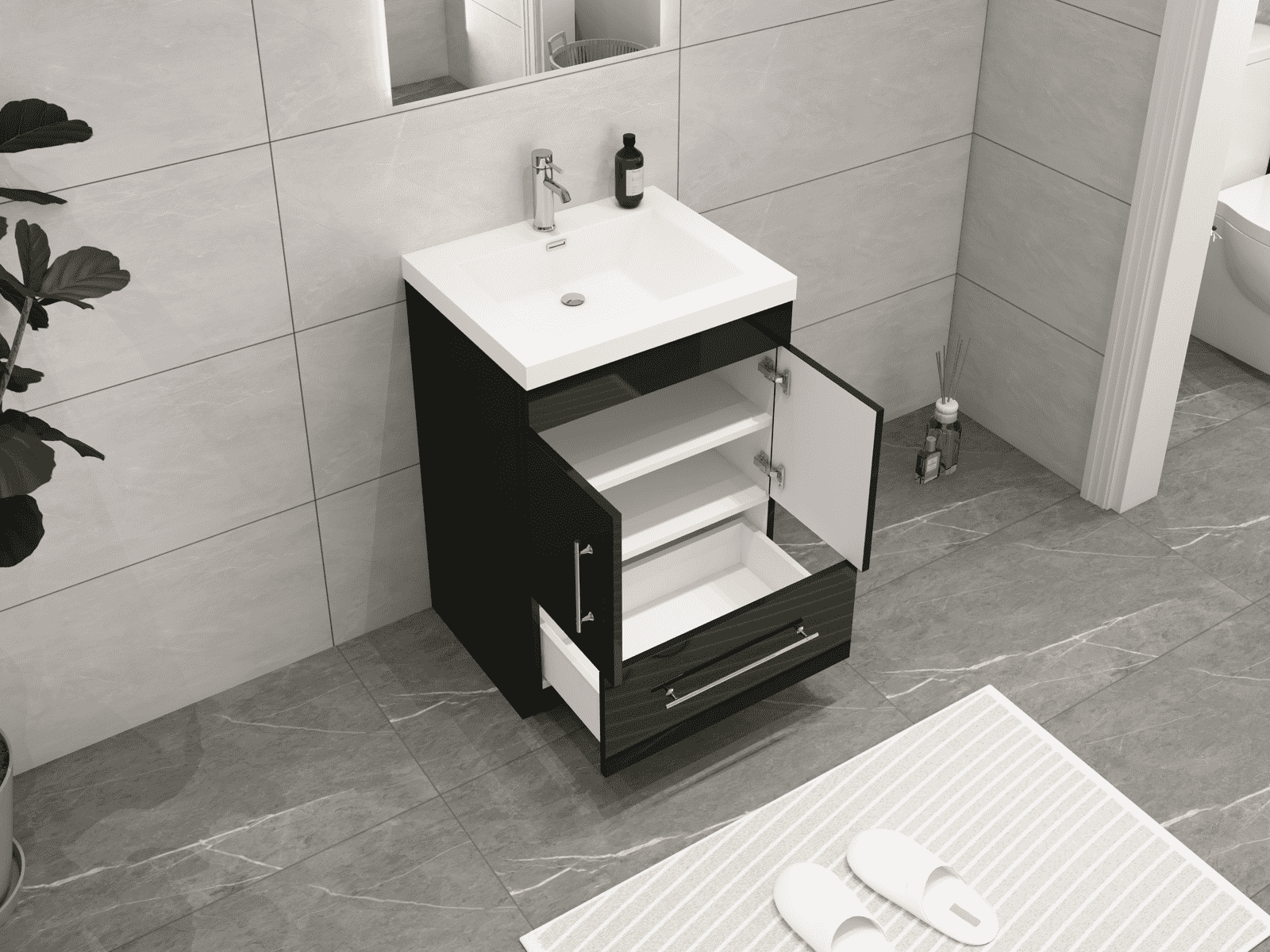 Elsa 24" Freestanding Bathroom Vanity with Reinforced Acrylic Sink in Gloss Black | Better Vanity