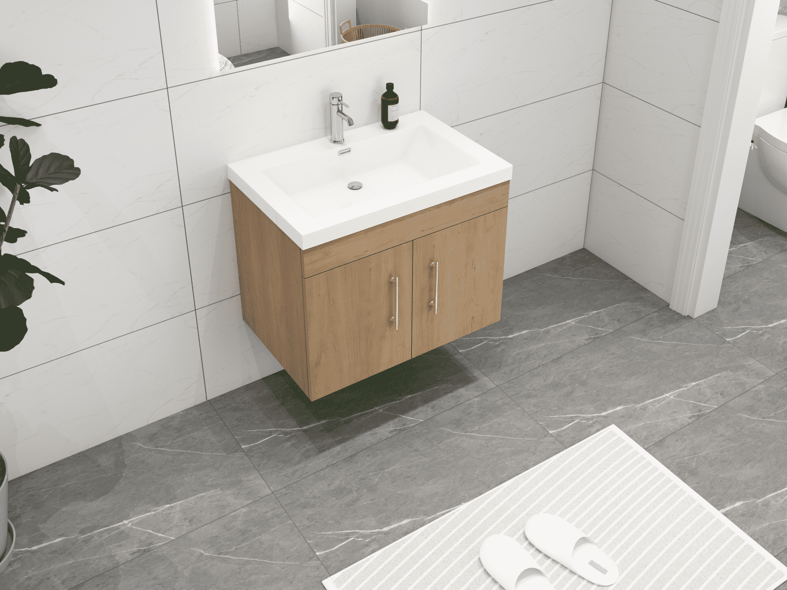 Elsa 30" Wall Mounted Floating Bathroom Vanity with Reinforced Acrylic Sink in White Oak | Better Vanity