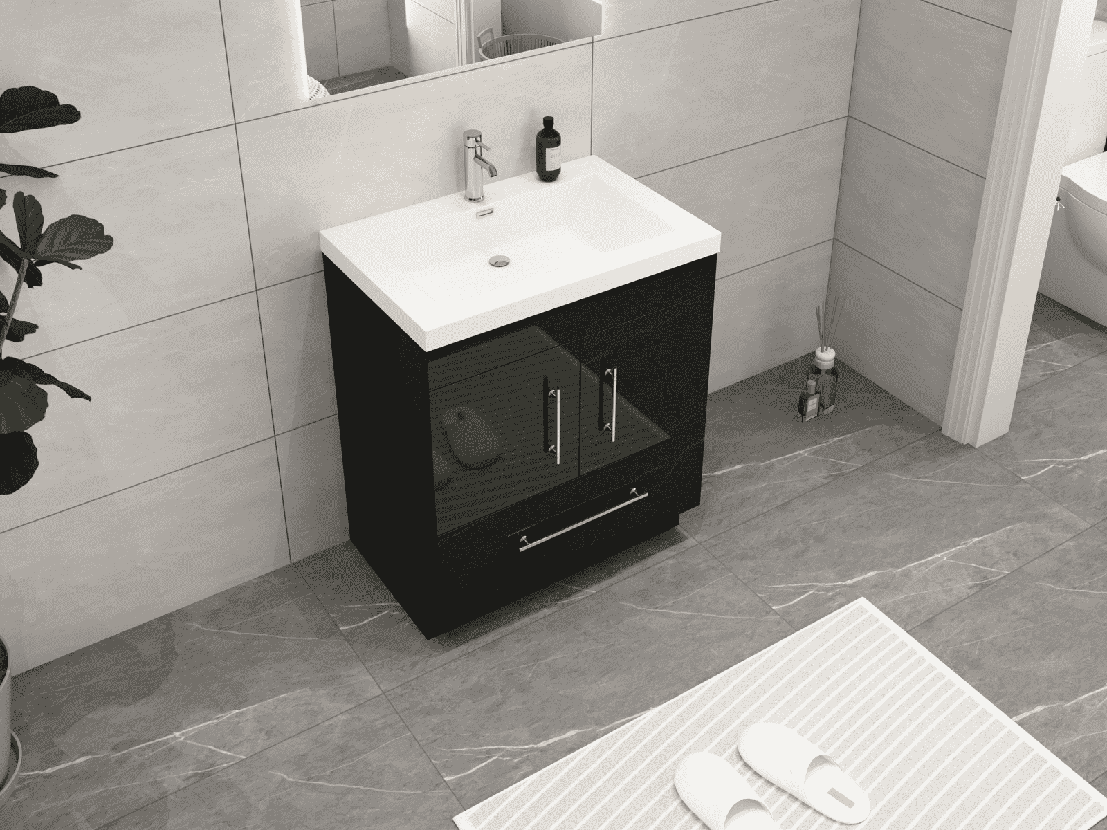Elsa 30" Freestanding Bathroom Vanity with Reinforced Acrylic Sink in Gloss Black | Better Vanity