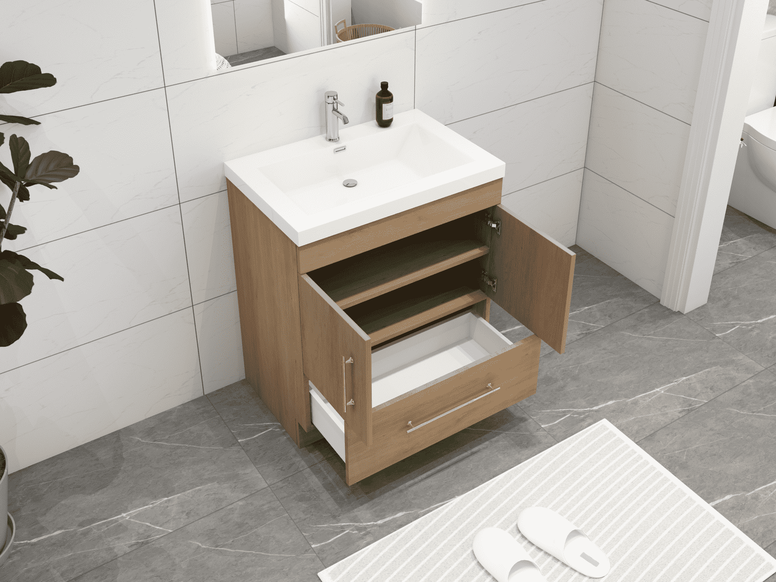 Elsa 30" Freestanding Bathroom Vanity with Reinforced Acrylic Sink in White Oak | Better Vanity