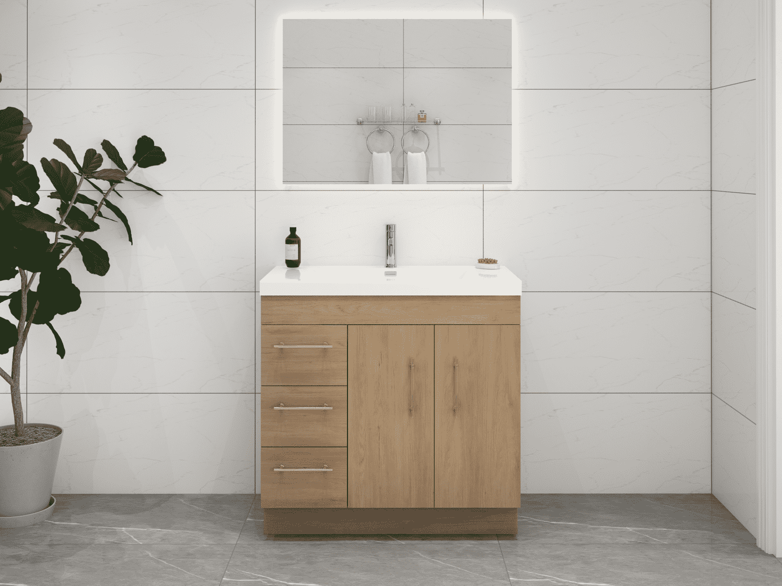 Elsa 36" Freestanding Bathroom Vanity with Reinforced Acrylic Sink in White Oak | Better Vanity