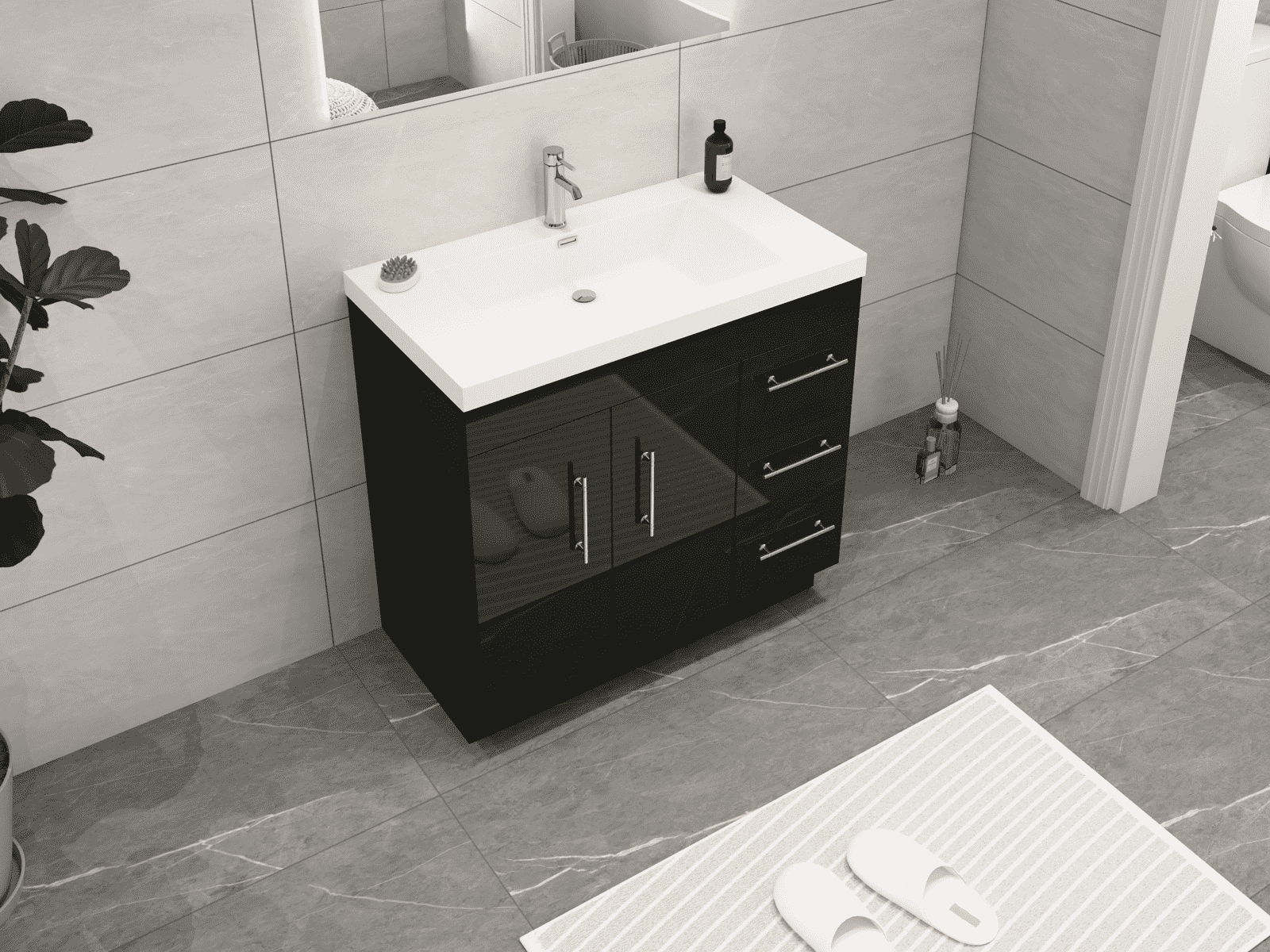Elsa 36" Freestanding Bathroom Vanity with Reinforced Acrylic Sink in Gloss Black | Better Vanity