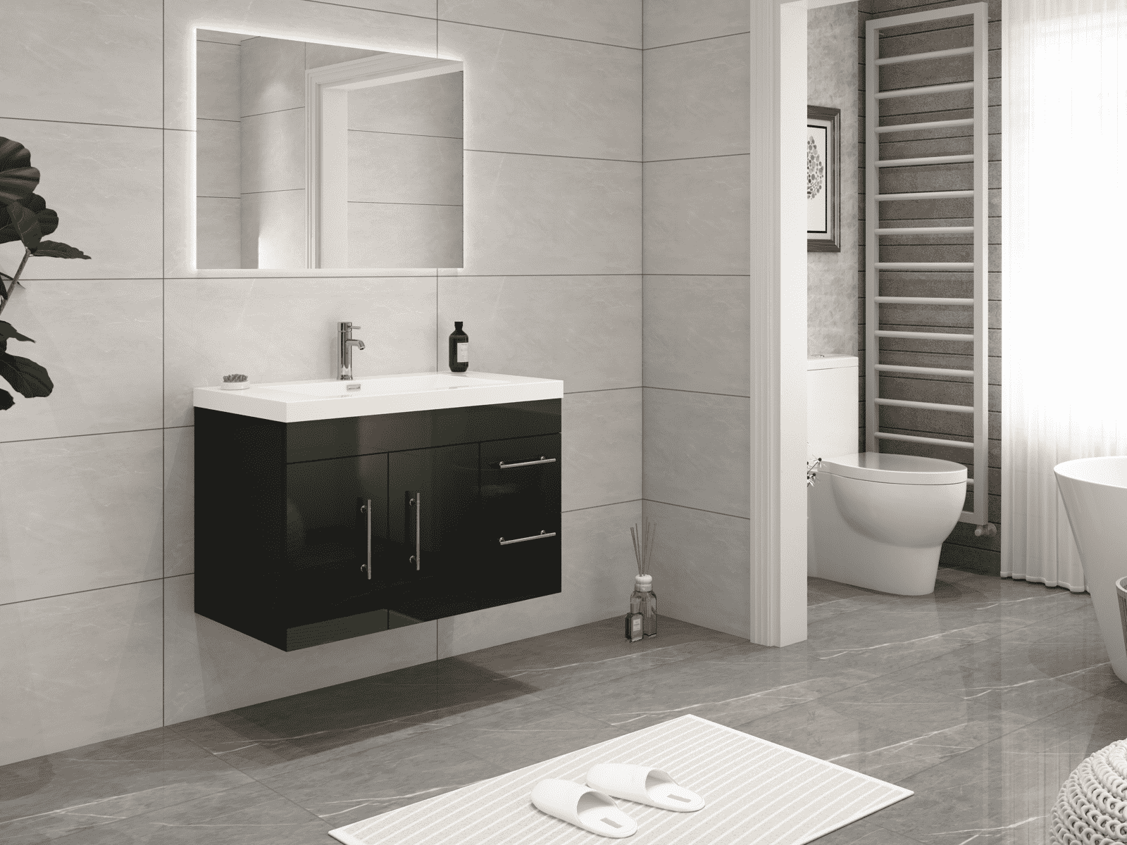 Elsa 36" Wall-Mounted Floating Bathroom Vanity with Reinforced Acrylic Sink in Gloss Black | Better Vanity