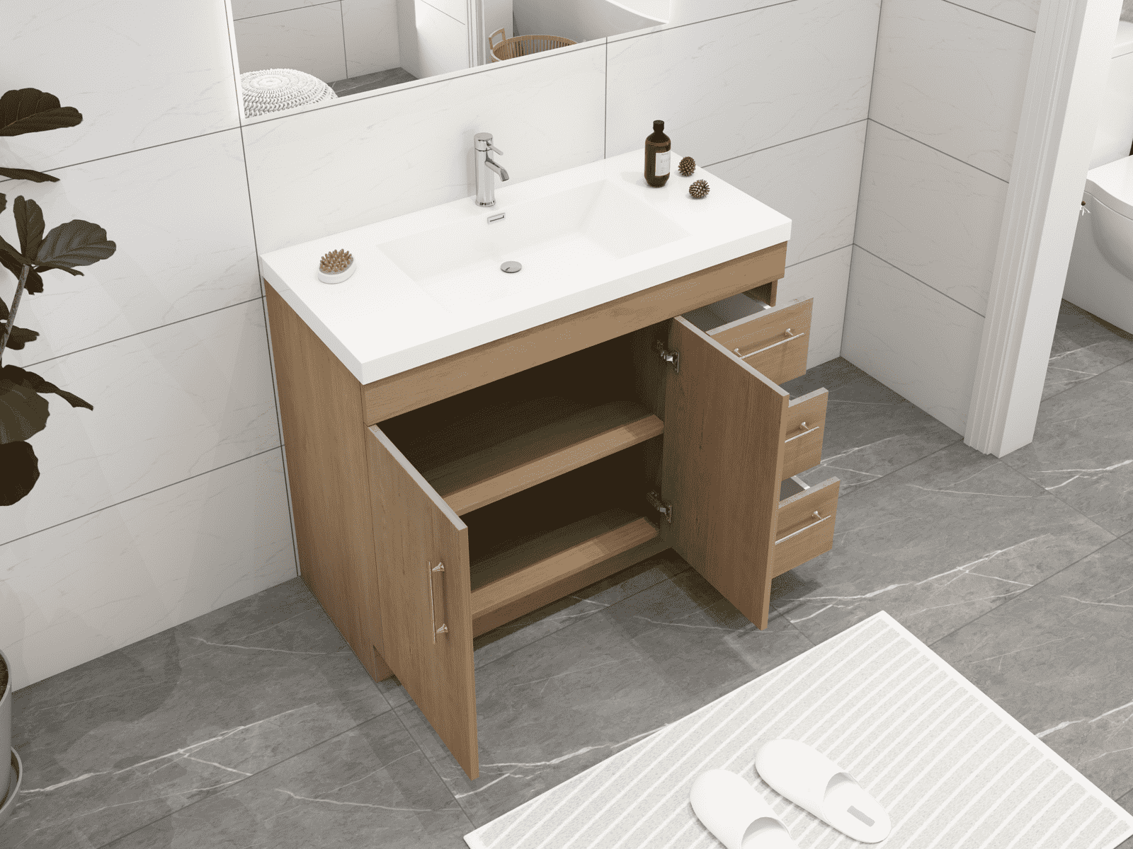 Elsa 42" Freestanding Bathroom Vanity with Reinforced Acrylic Sink in White Oak | Better Vanity