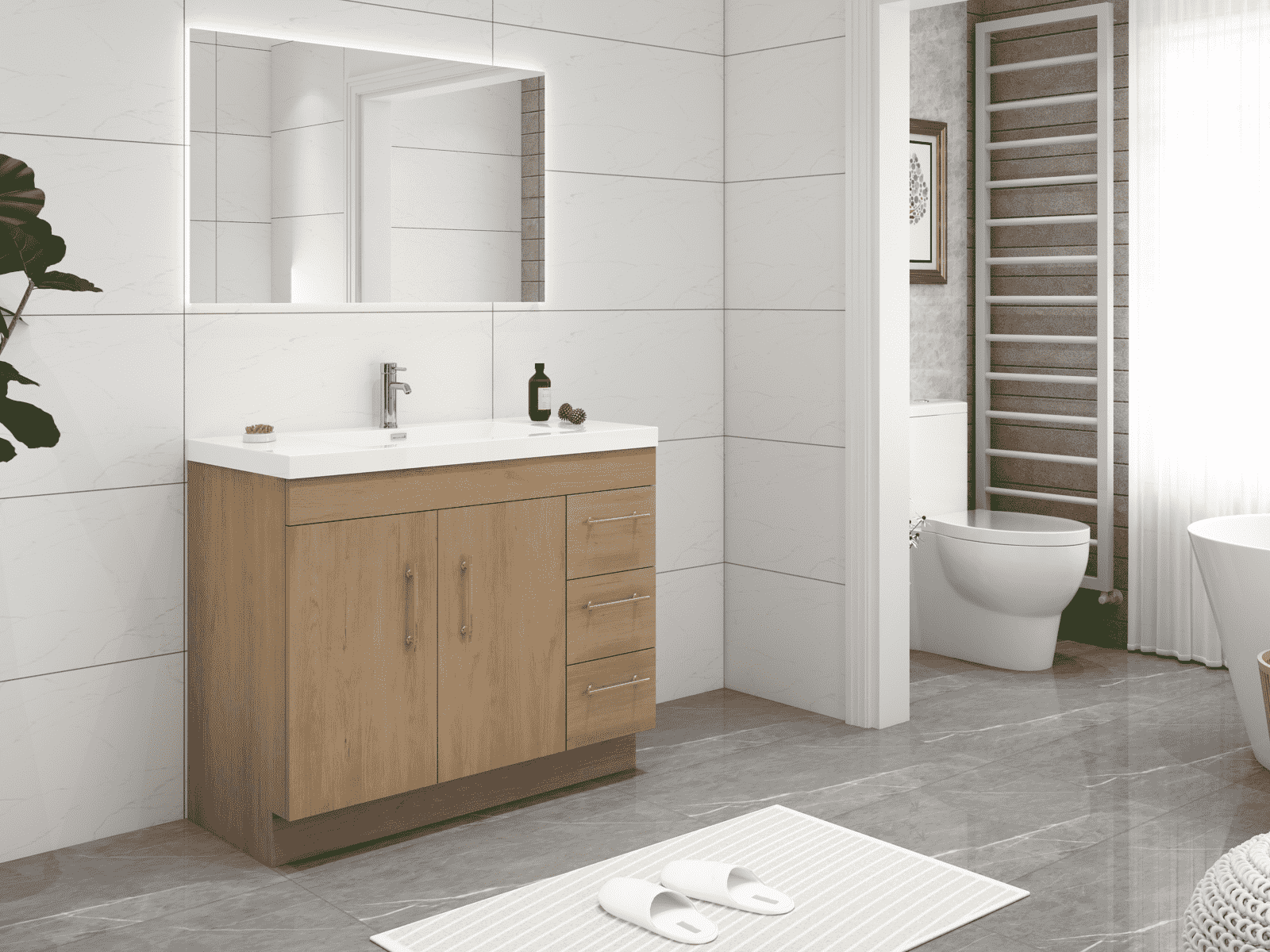 Elsa 42" Freestanding Bathroom Vanity with Reinforced Acrylic Sink in White Oak | Better Vanity