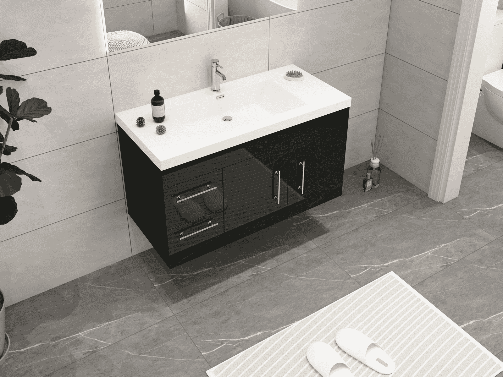 Elsa 42" Wall-Mounted Floating Bathroom Vanity with Reinforced Acrylic Sink in Gloss Black | Better Vanity