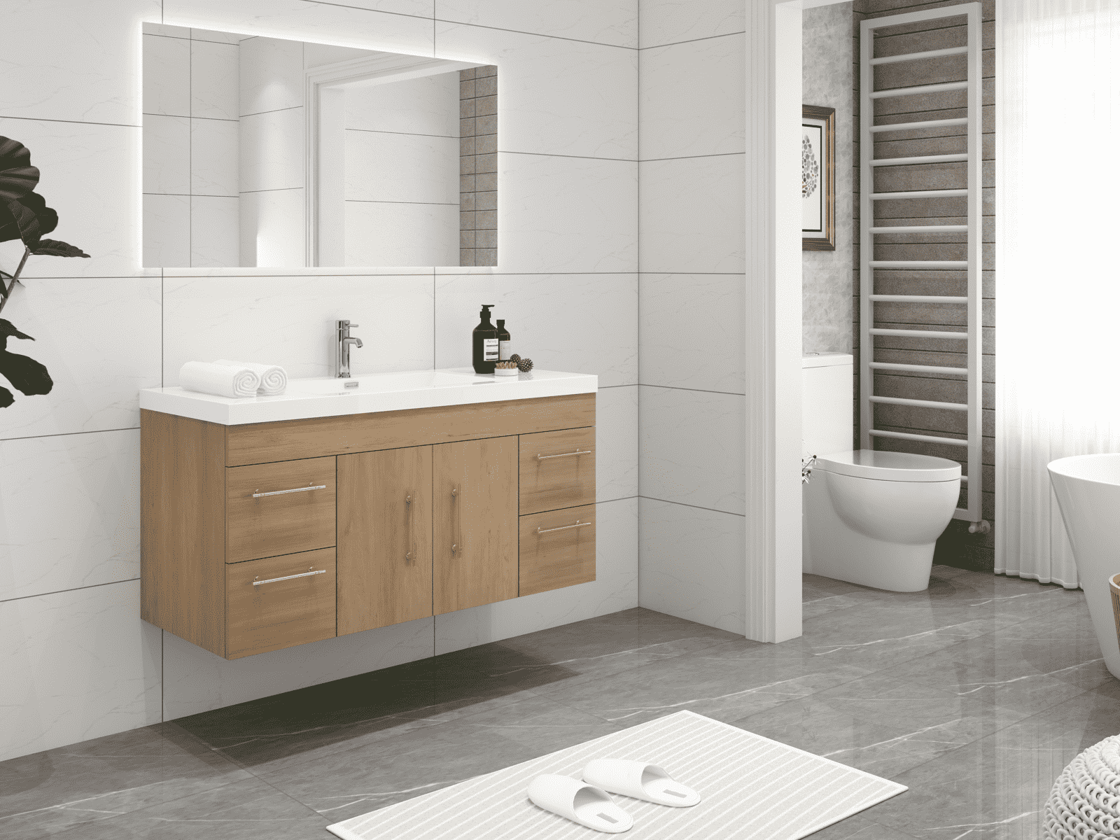Elsa 48" Wall Mounted Floating Bathroom Vanity with Reinforced Acrylic Sink in White Oak | Better Vanity