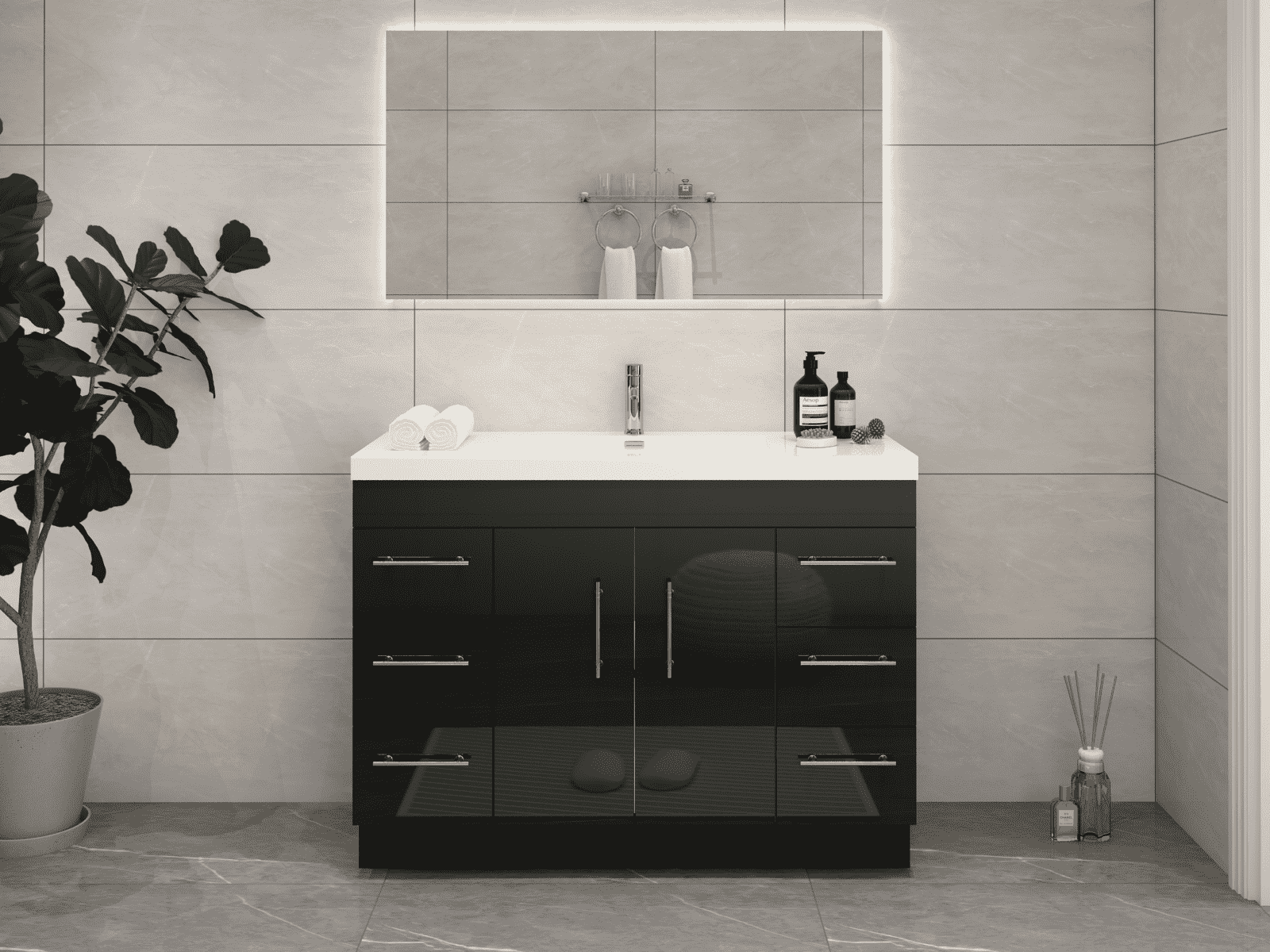 Elsa 48" Freestanding Bathroom Vanity with Reinforced Acrylic Sink in Gloss Black | Better Vanity