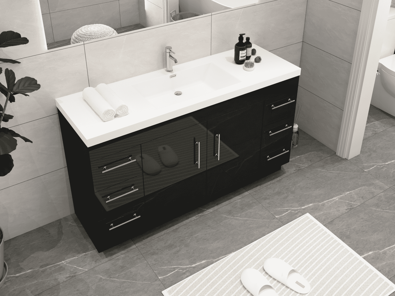 Elsa 60" Freestanding Bathroom Vanity with Reinforced Acrylic Sink in Gloss Black | Better Vanity