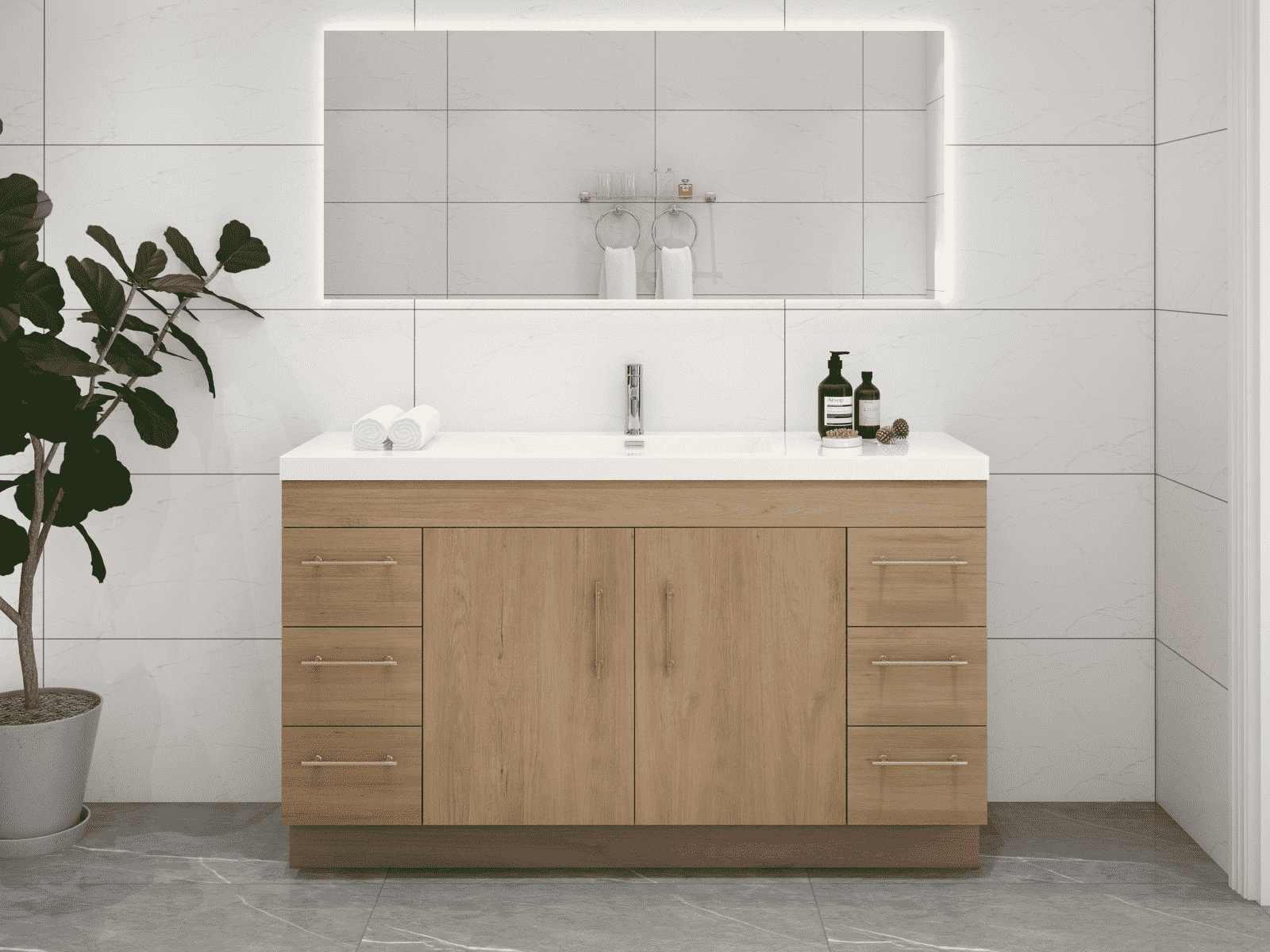 Elsa 60" Freestanding Bathroom Vanity with Reinforced Acrylic Sink in White Oak | Better Vanity